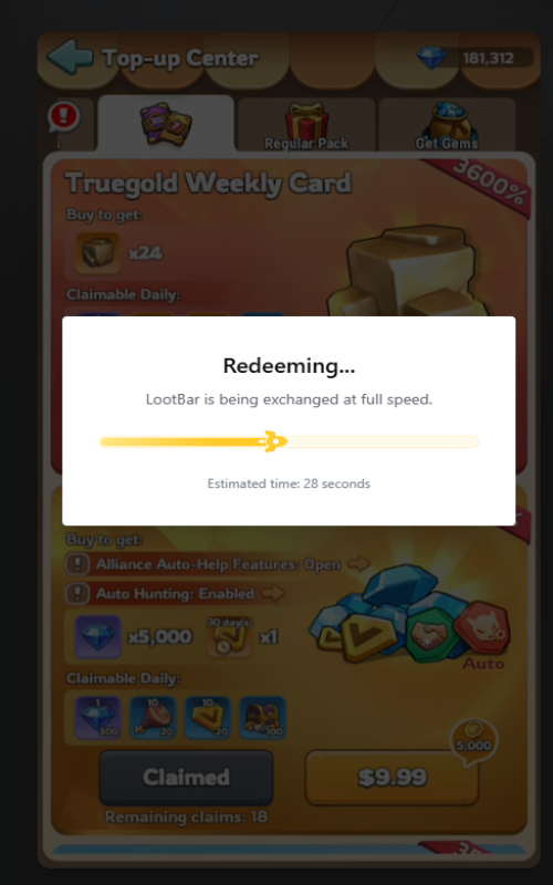 Screenshot: cart purchase confirm