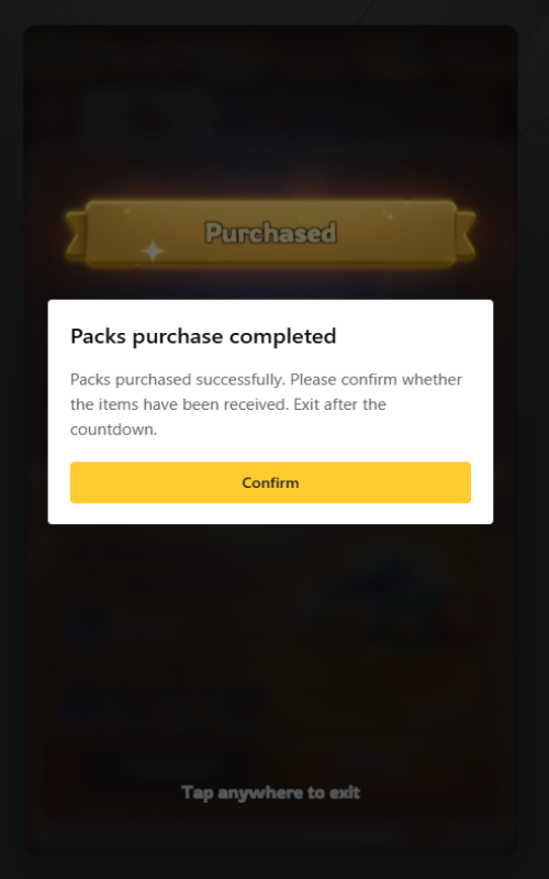 Screenshot: purchase complete 1