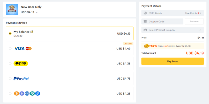 Screenshot: checkout (payment method)