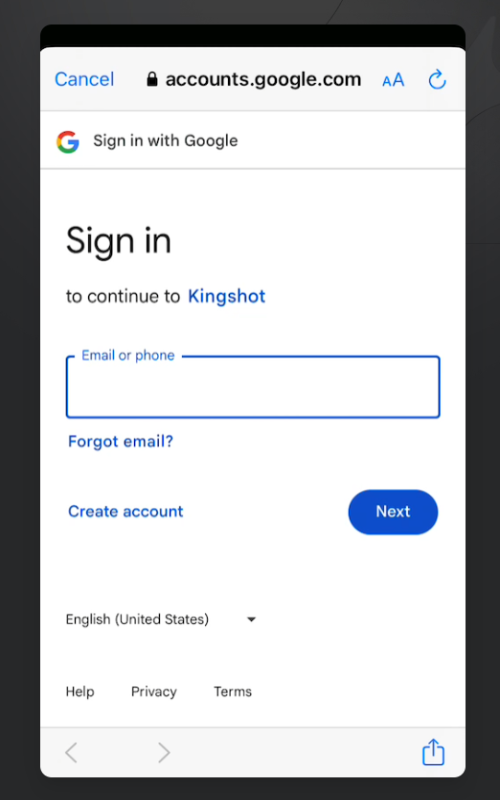 Screenshot: sign in (email)