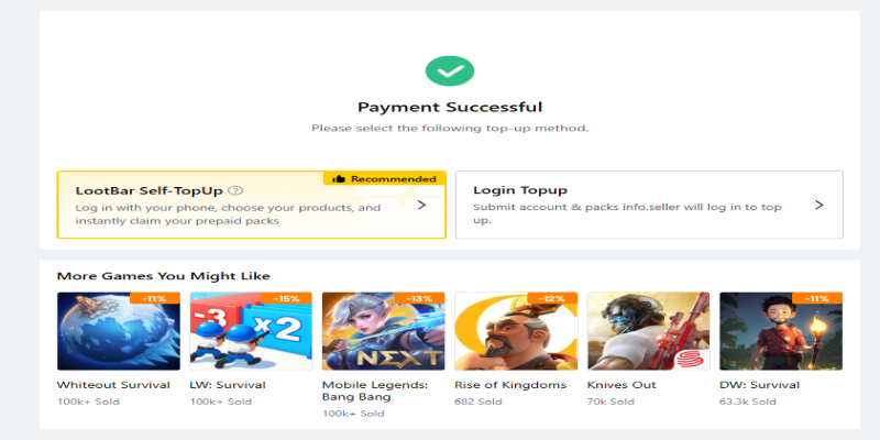 Screenshot: checkout (self top-up vs agent)